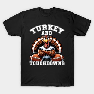 Thanksgiving Turkey And Touchdowns Football Men Kids Women T-Shirt